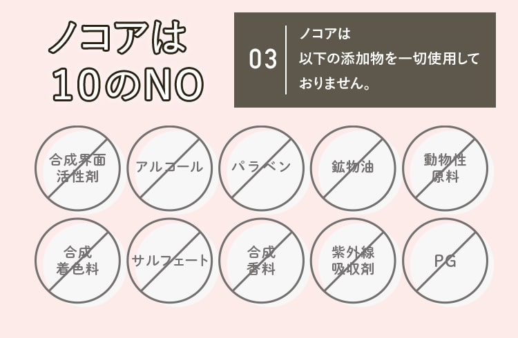 ノコアは以下の添加物を一切使用しておりません。